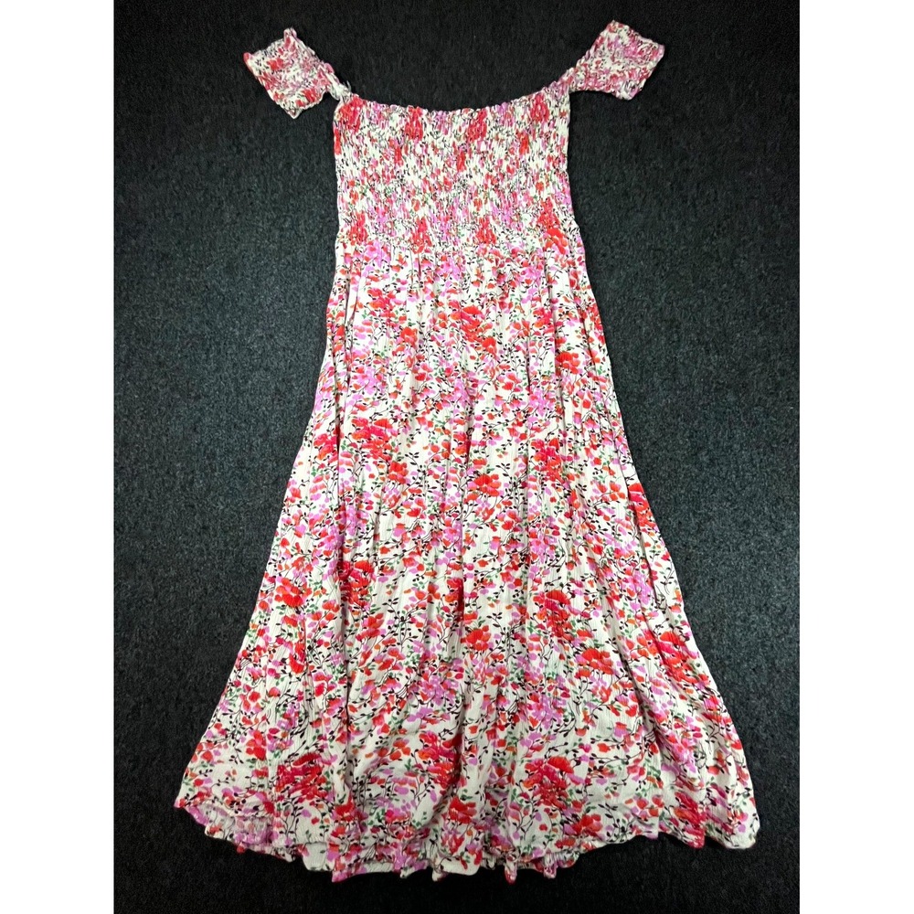 Lulus Maxi Dress Womens M Cream Meadow Floral Off Shoulder Smocked Double Slit